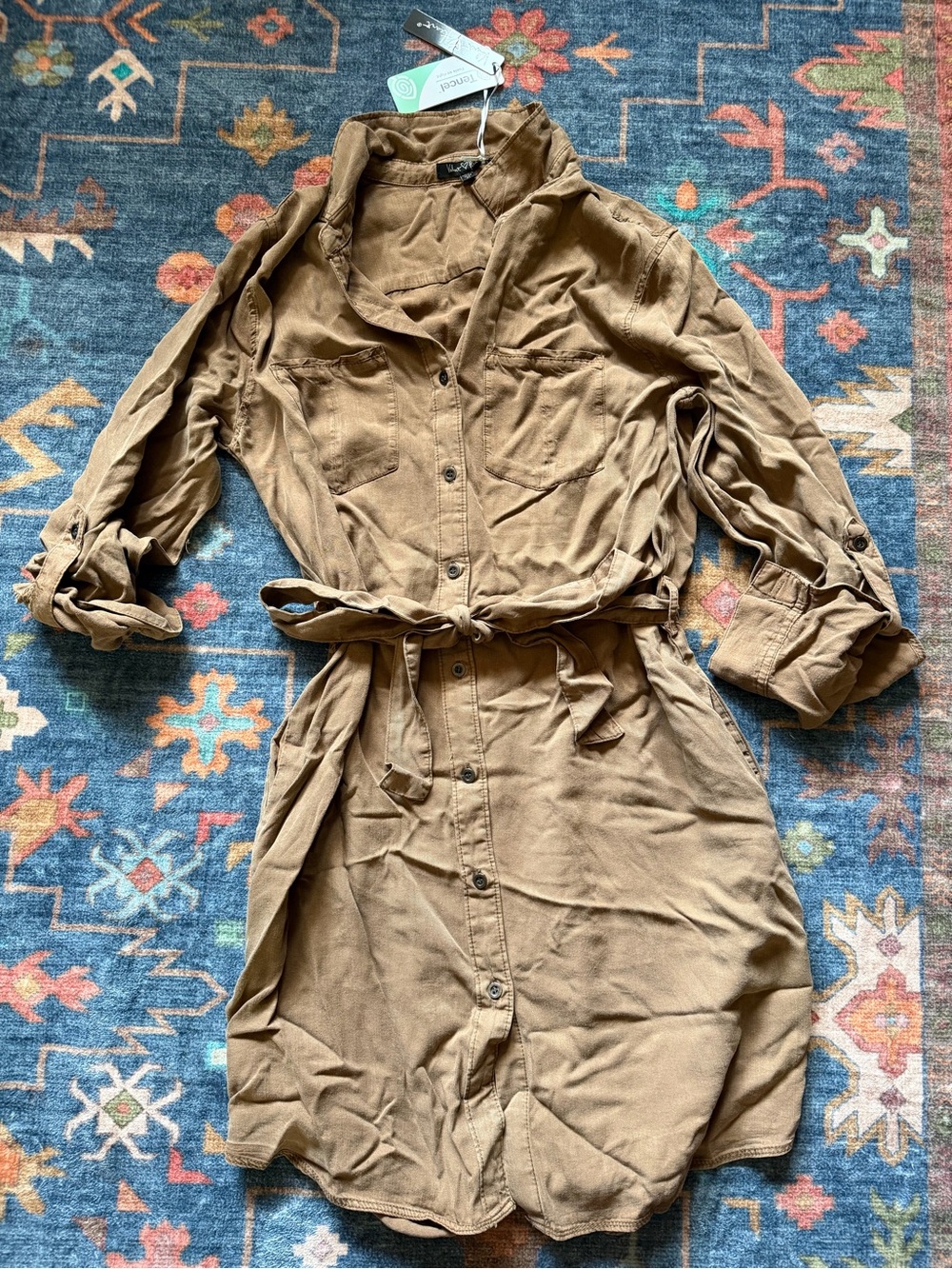 Casual Belted Shirt Dress - Brown